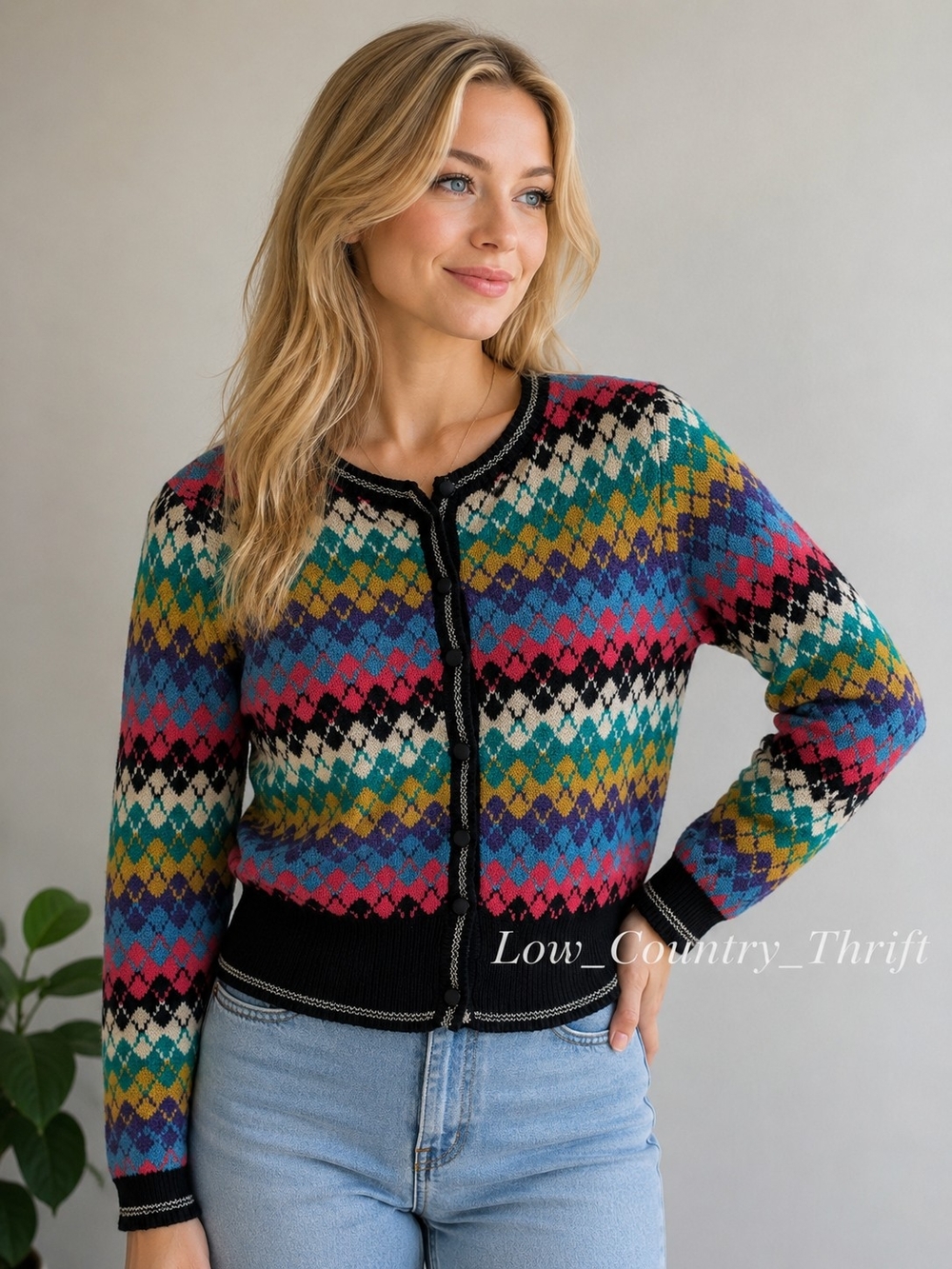 Vintage Cullinane 100% Wool Colorful Fair Isle Cardigan Sweater Small